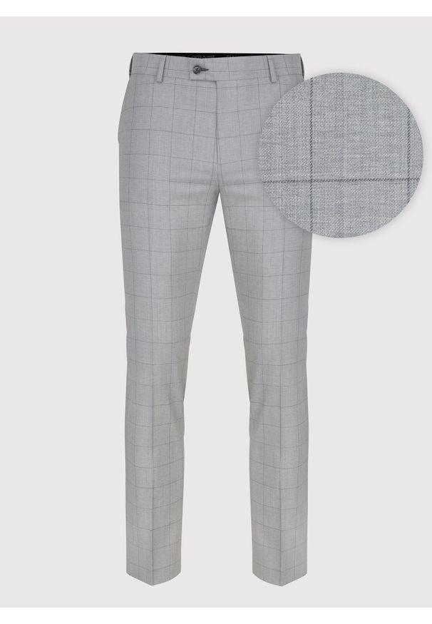 Pako Lorente - PAKO LORENTE – Szare wełniane spodnie garniturowe w kratę. Kolor: szary. Materiał: wełna