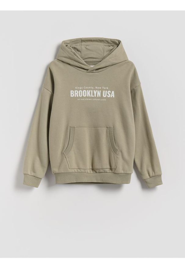 Reserved - Bawełniana bluza oversize - jasnozielony. Kolor: zielony. Materiał: bawełna