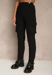 Renee - Czarny Komplet Dresowy Cargo Bluza ze Stójką i Spodnie Jogger Litene. Kolor: czarny. Materiał: dresówka. Sport: turystyka piesza