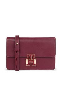 TOMMY HILFIGER - Tommy Hilfiger Torebka Pushlock Leather Small Crossover AW0AW15227 Bordowy. Kolor: czerwony