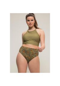 ULLA POPKEN - Damskie Figi od bikini nadruk w liście wysoki stan. Stan: podwyższony. Kolekcja: plus size. Kolor: zielony. Materiał: poliester, elastan, poliamid, materiał. Wzór: nadruk