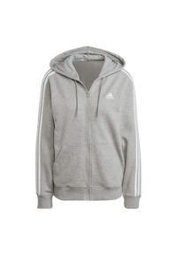 Adidas - Essentials 3-Stripes French Terry Regular Full-Zip Hoodie. Kolor: szary, wielokolorowy, biały