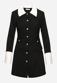 Born2be - Czarna Sukienka z Usztywnioną Linią Ramion z Guzikami Sewiana. Kolor: czarny. Materiał: skóra #2