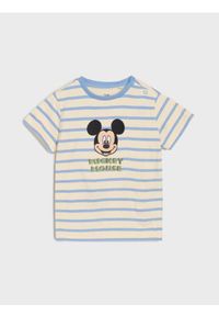 Sinsay - Koszulka z haftowanym nadrukiem Mickey Mouse - beżowy. Kolor: beżowy. Wzór: motyw z bajki, nadruk, haft