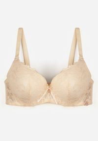Born2be - Beżowy Koronkowy Biustonosz z Kokardką Nealenia. Kolor: beżowy. Materiał: koronka. Wzór: koronka #4