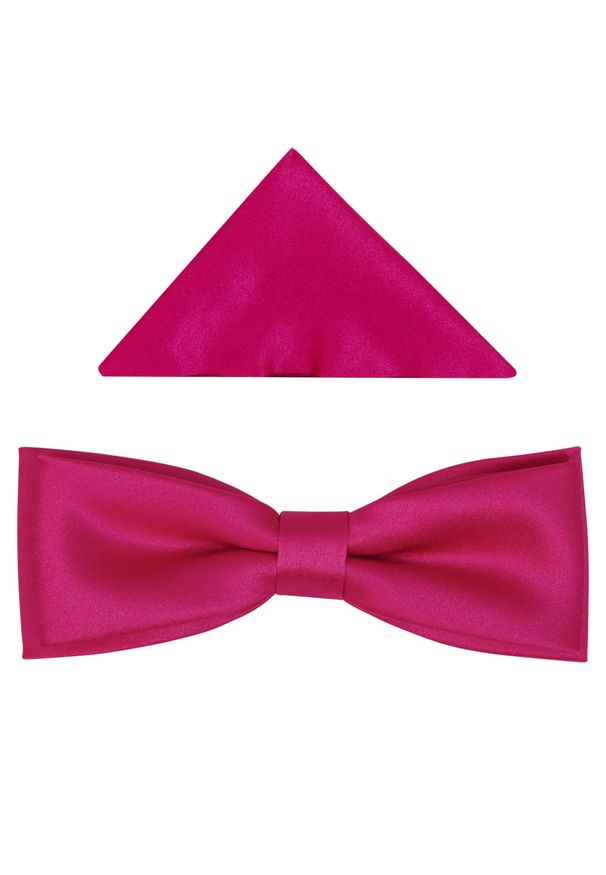 Modini - Różowa/amarantowa mucha z poszetką SLIM B5. Kolor: różowy. Materiał: poliester, tkanina. Styl: elegancki