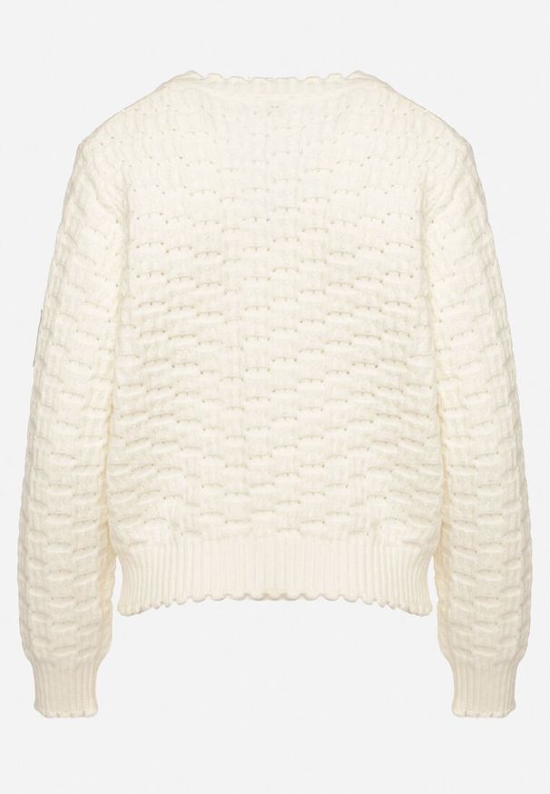 Born2be - Beżowy Kardigan Oversize Zapinany na Guziki z Ozdobnym HaftemKalabrine. Kolor: beżowy. Materiał: materiał. Sezon: zima