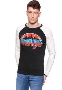 Wrangler - LONGSLEEVE WRANGLER RAGLAN GRAPHIC TEE JET SET W7B80FKOJ 112131551. Długość rękawa: długi rękaw. Wzór: nadruk