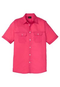 Koszula z krótkim rękawem bonprix różowy hibiskus. Typ kołnierza: kołnierzyk włoski. Kolor: różowy. Materiał: materiał. Długość rękawa: krótki rękaw. Długość: krótkie. Sezon: lato