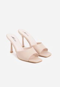 Born2be - Beżowe Klapki na Szpilce z Kwadratowym Noskiem Mellota. Okazja: na co dzień, na ślub cywilny, na wesele. Kolor: beżowy. Obcas: na szpilce. Styl: casual, elegancki #7
