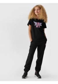 4F JUNIOR - T-shirt z nadrukiem dziewczęcy. Kolor: czarny. Materiał: bawełna. Wzór: nadruk #2