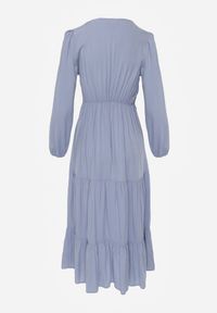 Renee - Niebieska Sukienka Rozkloszowana z Falbanką i Koronką Kiaya. Kolor: niebieski. Materiał: koronka. Wzór: koronka. Długość: maxi #8