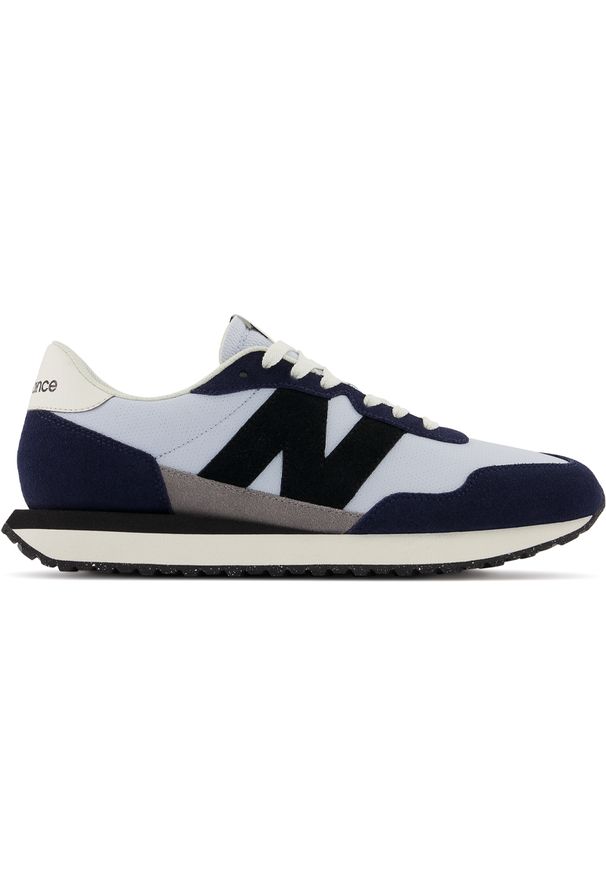 Buty New Balance MS237RA – granatowe. Okazja: na co dzień. Kolor: niebieski. Materiał: skóra, guma, zamsz. Szerokość cholewki: normalna