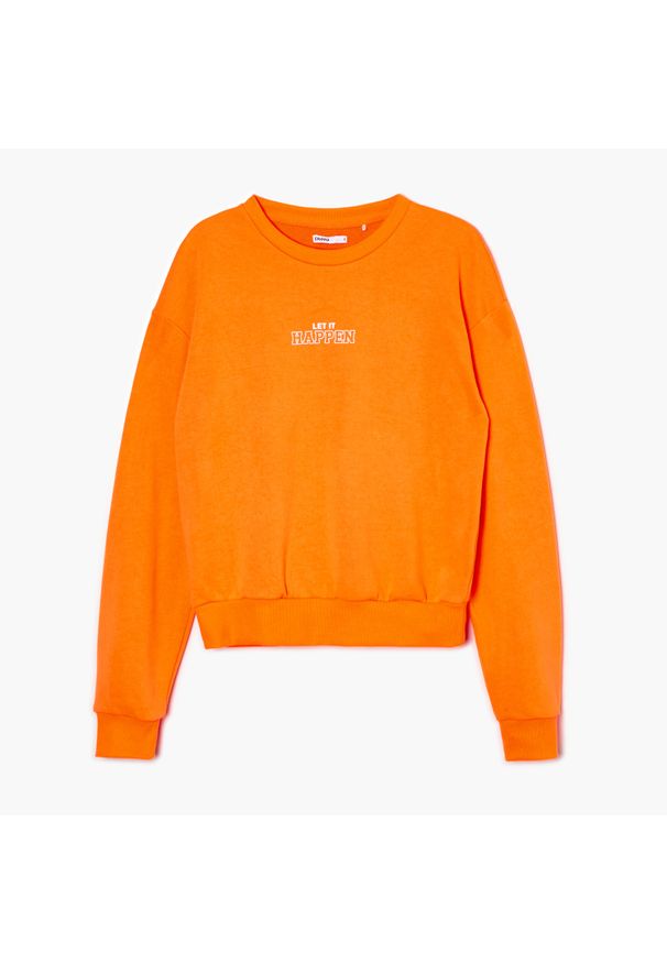 Cropp - Pomarańczowa bluza z napisem - Pomarańczowy. Kolor: pomarańczowy. Materiał: bawełna, dresówka, dzianina. Wzór: napisy