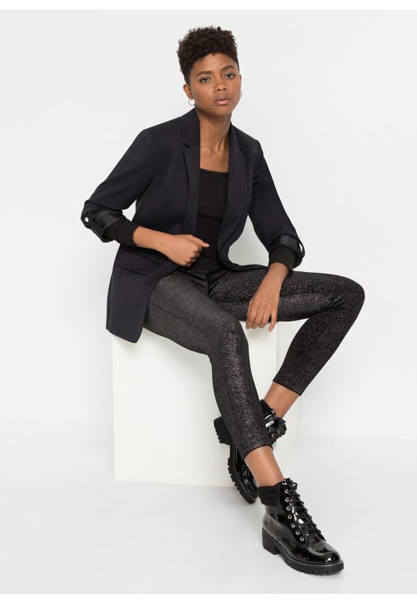 bonprix - Legginsy z połyskiem z aksamitu. Kolor: czarny. Materiał: materiał