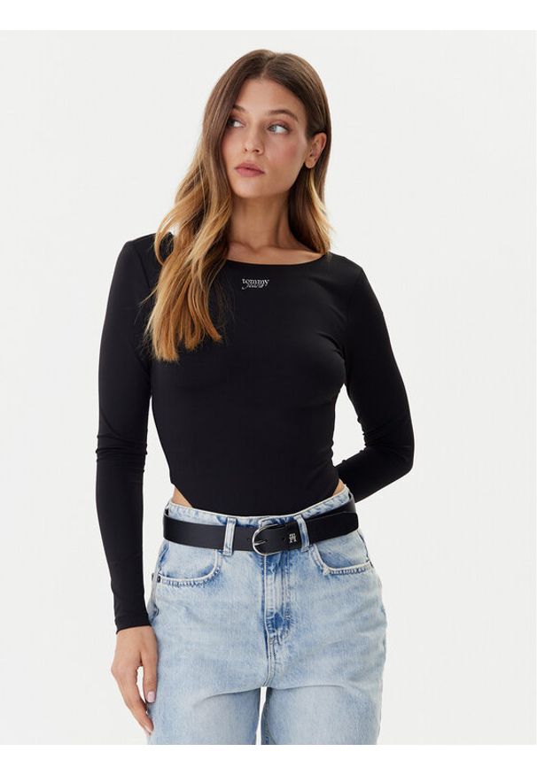 Tommy Jeans Body Silver Script DW0DW21574 Czarny Slim Fit. Kolor: czarny. Materiał: syntetyk