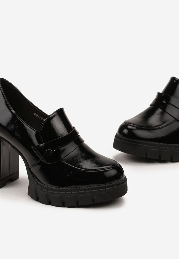 Born2be - Czarne Półbuty Czółenka na Słupku z Platformą i Skórzaną Wkładką Wisterra. Kolor: czarny. Materiał: skóra. Obcas: na platformie. Styl: elegancki