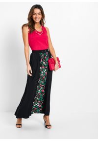 Długa spódnica z dżerseju bonprix czarno-różowo-zielony w kwiaty T. Kolor: czarny. Materiał: jersey. Długość: długie. Wzór: kwiaty #4