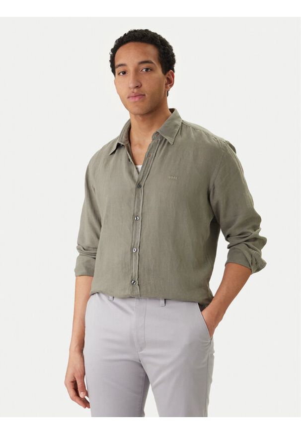 BOSS Koszula Relegant 50567579 Szary Regular Fit. Kolor: szary. Materiał: len