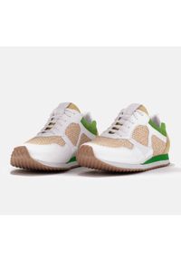 Marco Shoes Sneakersy z elementami rafii i skóry licowej białe. Kolor: biały. Materiał: skóra #8