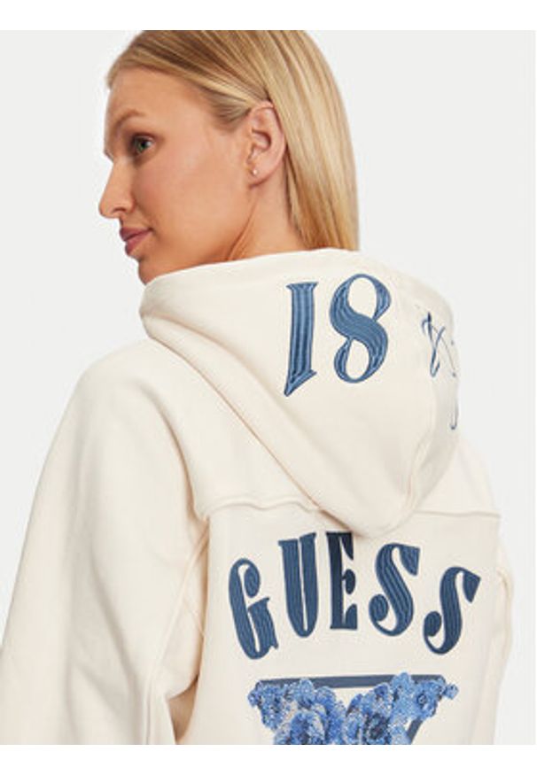 Guess Bluza W4BQ05 KBY51 Écru Regular Fit. Materiał: bawełna