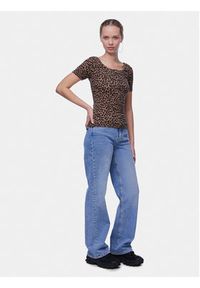 Pieces T-Shirt Kitte 17148392 Brązowy Slim Fit. Kolor: brązowy. Materiał: bawełna #3