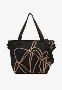 Renee - Czarna Torebka Typu Shopper z Paskiem Crossbody w Abstrakcyjny Wzór Obelisse. Kolor: czarny. Styl: elegancki, casual. Rodzaj torebki: na ramię