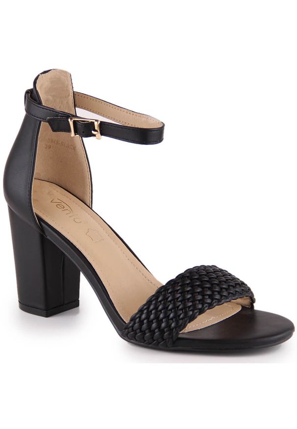 Sandały damskie na słupku czarne eVento 5945. Kolor: czarny. Materiał: skóra ekologiczna. Obcas: na słupku