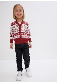 bonprix - Sweter dziecięcy rozpinany z bożonarodzeniowym motywem. Typ kołnierza: dekolt w serek. Kolor: czerwony