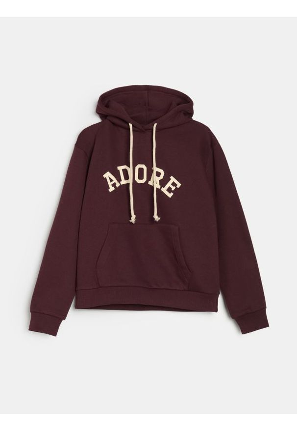 Sinsay - Bluza hoodie z napisem - czerwony. Kolor: czerwony. Wzór: napisy