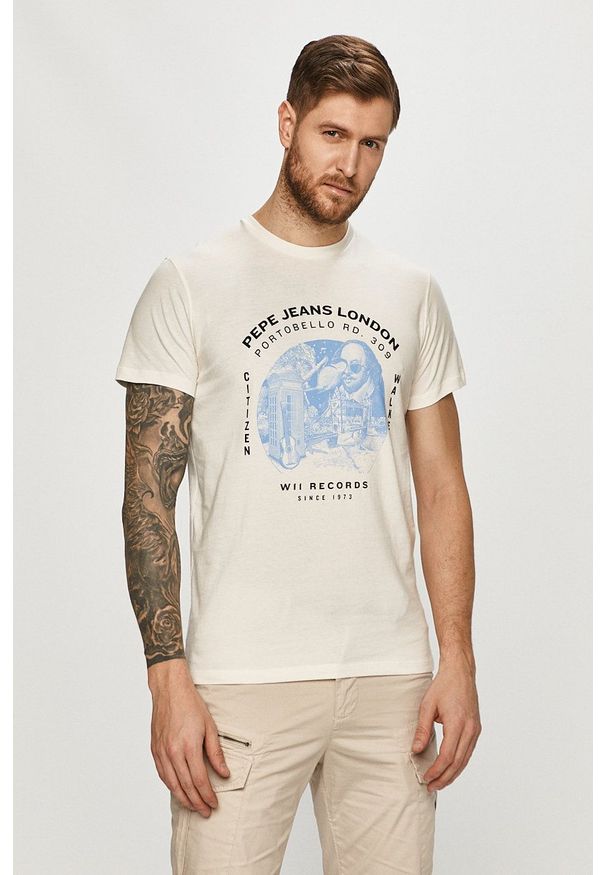 Pepe Jeans - T-shirt Damiel. Okazja: na co dzień. Kolor: biały. Wzór: nadruk. Styl: casual