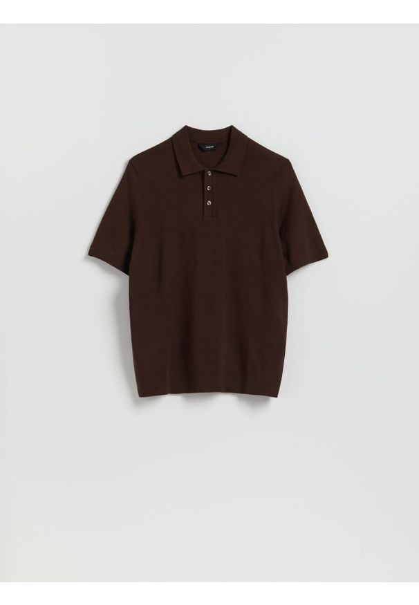 Reserved - Sweter polo z wiskozą - ciemnobrązowy. Typ kołnierza: polo. Kolor: brązowy. Materiał: wiskoza