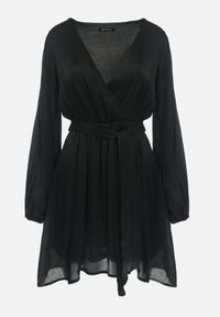 Born2be - Czarna Rozkloszowana Sukienka Mini z Gumką w Pasie Gaiame. Kolor: czarny. Materiał: materiał. Długość: mini #5