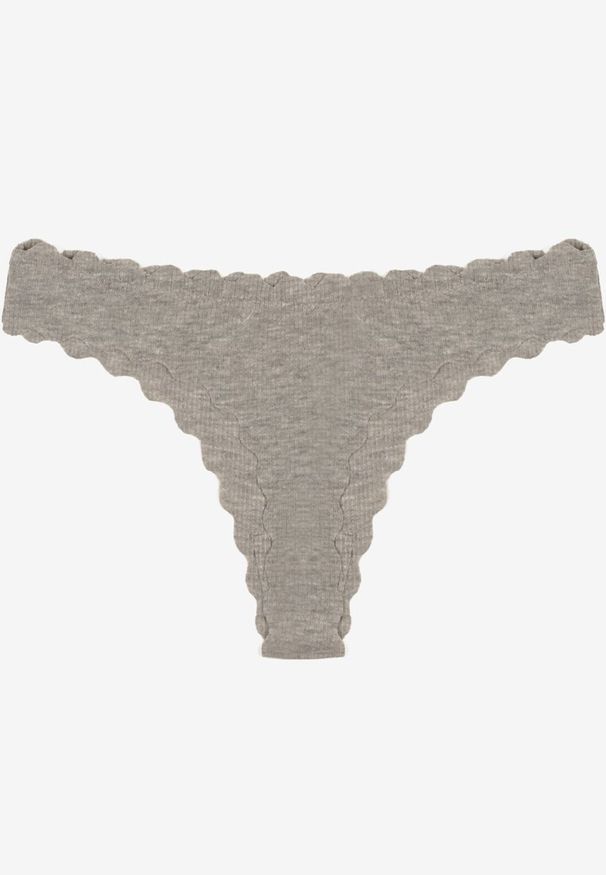 Born2be - Szare Bawełniane Majtki Stringi z Prążkowanej Tkaniny Eziane. Kolor: szary. Materiał: tkanina, bawełna, prążkowany