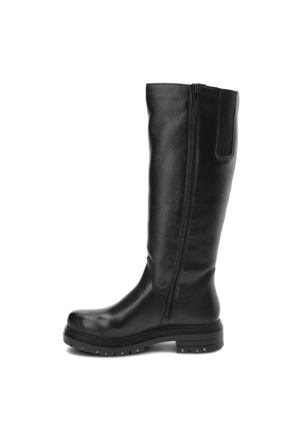 Czarne Kozaki Rieker Ocieplane Skórzane Buty Damskie. Zapięcie: zamek. Kolor: czarny. Materiał: syntetyk, skóra ekologiczna, futro. Szerokość cholewki: normalna. Styl: elegancki, klasyczny