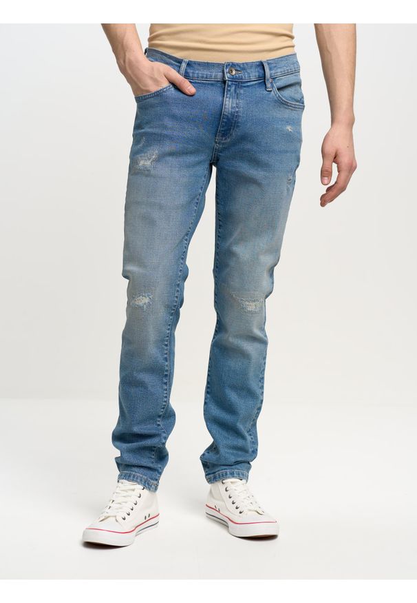 Big-Star - Jeansy męskie skinny z przetarciami niebieskie Jeffray 298. Kolor: niebieski. Styl: elegancki