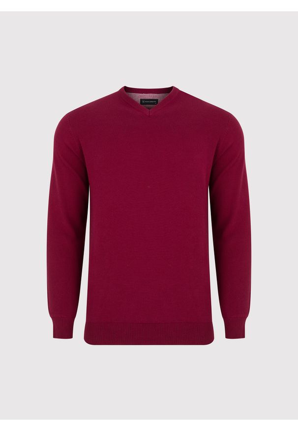 Pako Lorente - PAKO LORENTE – Czerwony męski sweter w serek. Typ kołnierza: dekolt w serek. Kolor: zielony, czerwony. Materiał: bawełna. Sezon: wiosna