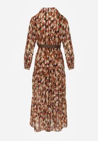 Born2be - Camelowa Sukienka Windom z Błyszczącym Nadrukiem. Okazja: na co dzień. Kolor: brązowy. Materiał: skóra. Wzór: nadruk. Typ sukienki: proste. Styl: casual, klasyczny #4