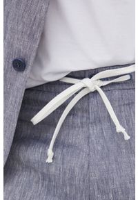 Drykorn spodnie lniane męskie kolor granatowy dopasowane. Kolor: niebieski. Materiał: len