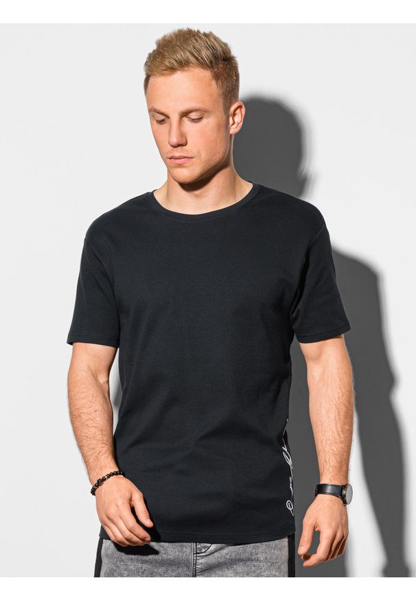 Ombre Clothing - T-shirt męski bawełniany z nadrukiem S1387 - czarny - XXL. Kolor: czarny. Materiał: bawełna. Wzór: nadruk