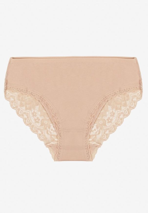 Born2be - Beżowe Majtki Figi Zdobione Koronką Venissella. Kolor: beżowy. Materiał: koronka. Wzór: aplikacja, koronka