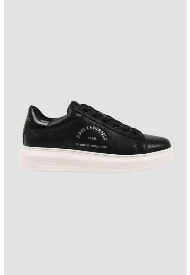 Karl Lagerfeld - KARL LAGERFELD Czarne sneakersy męskie KAPRI Maison Karl Tumble, Rozmiar 44. Okazja: na co dzień. Kolor: czarny. Materiał: skóra. Wzór: aplikacja