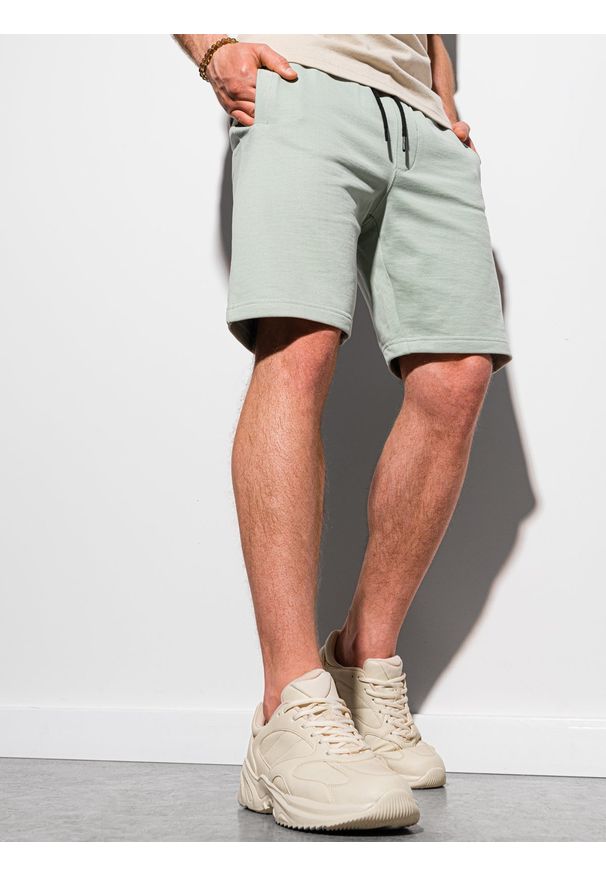 Ombre Clothing - Krótkie spodenki męskie dresowe W291 - miętowe - XXL. Kolor: miętowy. Materiał: dresówka. Długość: krótkie. Styl: klasyczny