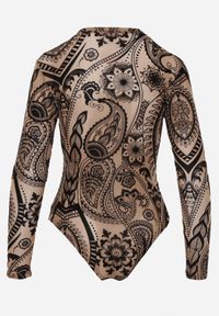 Renee - Brązowe Body z Siateczki Vonegno. Kolor: brązowy. Materiał: welur, wiskoza, jeans. Wzór: aplikacja #5