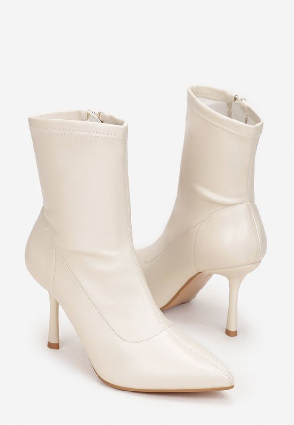 Renee - Beżowe Botki na Szpilce z Dopasowaną Cholewką Hilila. Okazja: na co dzień. Kolor: beżowy. Materiał: jeans. Szerokość cholewki: normalna. Obcas: na szpilce. Styl: casual. Wysokość obcasa: średni