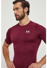 Under Armour t-shirt treningowy kolor bordowy gładki. Kolor: czerwony. Materiał: skóra, materiał. Długość rękawa: raglanowy rękaw. Wzór: gładki #3