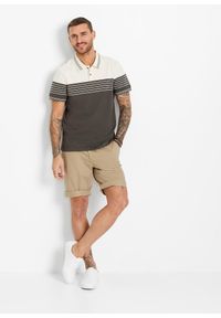 bonprix - Shirt polo z dżerseju z czystej bawełny. Typ kołnierza: polo. Kolor: biały. Materiał: jersey, bawełna. Wzór: paski #2