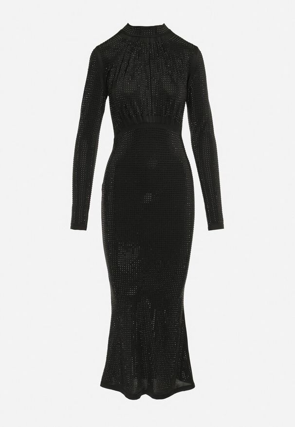 Born2be - Czarna Sukienka Maxi w Połyskujące Ćwieki Sablette. Kolor: czarny. Wzór: aplikacja. Długość: maxi
