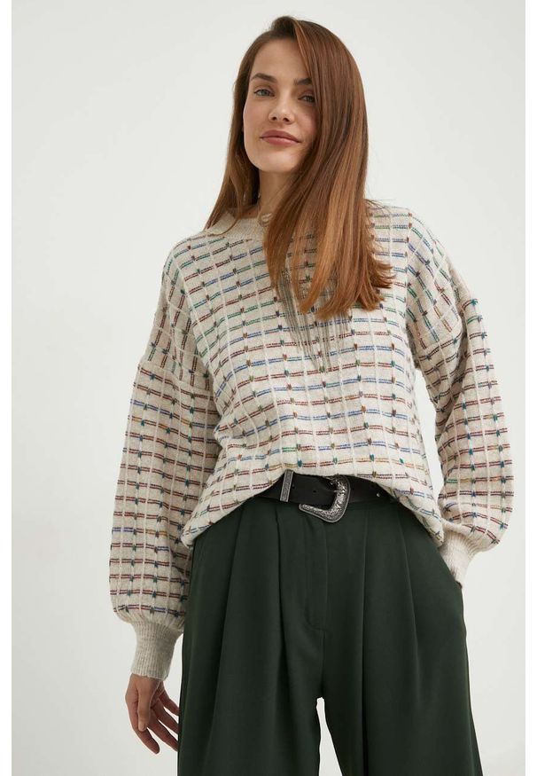Answear Lab sweter z wełną damski kolor beżowy. Kolor: beżowy. Materiał: wełna. Styl: wakacyjny