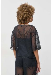 Armani Exchange bluzka damska kolor granatowy z nadrukiem. Kolor: niebieski. Materiał: tkanina. Długość rękawa: krótki rękaw. Długość: krótkie. Wzór: nadruk #5